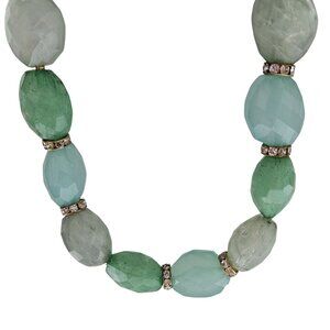 Vintage Green Aqua Beaded Chunky Necklace Rhinestone Spacers Retro Fashion Women